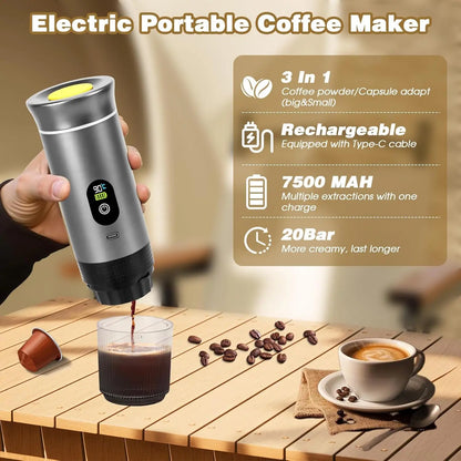 3-In-1 Portable Wireless Coffee Machine for Travel Mini Coffee Machine Compatible with Nespresso for Car & Home Coffee Maker