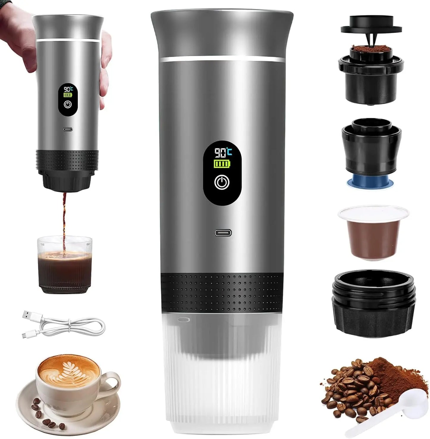 3-In-1 Portable Wireless Coffee Machine for Travel Mini Coffee Machine Compatible with Nespresso for Car & Home Coffee Maker